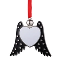 Sublimation angel wing heart ornament in silver finish with a red hanging ribbon - Black Wings Heart
