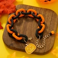 Halloween chain bracelet with matte orange and black links and a Jack-o'-lantern charm - Yellow Pumpkin Pendant