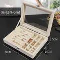 Boîte à bijoux en velours beige avec 9 compartiments et couvercle transparent - Style à 9 Compartiments / 20*15*5cm / Beige