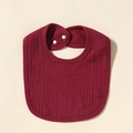 Soft burgundy cotton gauze baby bib with snap buttons for infant feeding and teething - Wine Red