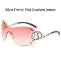 Frameless oversized sunglasses with silver snake-temple design and pink gradient lenses - Silver Frame Gradient Pink Lens