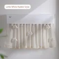 Wall-mounted air conditioner cover in beige fabric with cute 3D plush bunnies and lace trim - Large / White Rabbit Style
