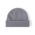 Thick grey ribbed knit beanie hat for winter outdoor warmth with folded cuff design - One Size / Blue Gray