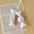White candy-shaped Christmas acrylic ornaments with glitter stripes and ribbon, 10x5cm - White Candy Set of 2
