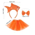 Three-piece orange goldfish costume set with sequined fish headband, bowtie, and tutu skirt - 3D Orange Goldfish Headband + Bowtie + Orange Star Tutu Skirt Set