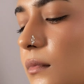 Sparkling silver snake nose ring with clear crystals for a minimalist luxury look - NR004-Snake Shape Rhinestone Nose Ring / White Gold