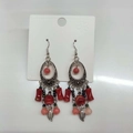 Bohemian vintage silver drop earrings with red beads and geometric leaf charms - Red Geometric Leaf Style