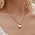 Elegant 18K gold plated heart necklace with white mother of pearl inlay for women - KN0462-2-Gold Heart White Mother Of Pearl