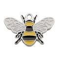 Bee-shaped enamel jewelry charm with silver-tone border and black yellow detailing - 1pc White K Enamel Bee 26x17mm