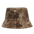 Brown graffiti fisherman hat with all-over vintage letter print for street style - One Size / Coffee