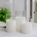 Three-piece transparent glass LED candle set with realistic flickering white flame effect - Transparent 3-Piece Set (10+13+20cm)