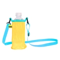 Outdoor portable yellow mesh water bottle sleeve with adjustable sky blue nylon shoulder strap - Yellow with Blue Strap Cup Holder