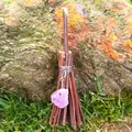 Mini witch broom car pendant featuring natural purple crystal stone and wood twigs - Branch Broom + Amethyst Flower