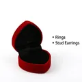Red heart shaped velvet jewelry gift box with black sponge insert for rings and earrings - Heart-shaped Ring Box / Red