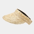 Detail of hand-woven straw sun visor with natural texture and wavy scalloped edge - 1# Double Layer Hairband Beige