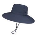 Navy blue wide brim sun hat with adjustable chin strap and breathable side vents - Navy Blue
