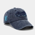 Dettaglio del cappellino vintage in cotone lavato blu scuro con ricamo 3D Always 75 - Regolabile / Blu navy