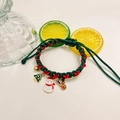 Close-up of woven Christmas pet collar with holiday charms like reindeer and snowman - One Size (Neck 27+5cm) / Snowman