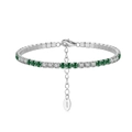 S925 sterling silver tennis bracelet with 3mm green and clear cubic zirconia stones - Platinum 3mm White-Green Zirconia (16.5+5cm)