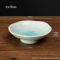 Ice blue ceramic snack plate with ice crack glaze pattern and 13cm diameter - Ice Blue-Six Petals