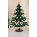 Miniature green wooden Christmas tree variant with hand-painted ornaments and star top - Y1071/Medium 3-Piece/Green/22*27*3cm