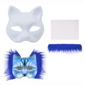 DIY cat pulp mask kit with white base and blue faux fur trim for Halloween crafting - DIY Paper Pulp Mask And Accessories (Deep Blue)