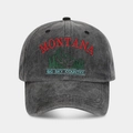 Detail of Montana mountain embroidery on washed dark gray cotton baseball cap - Adjustable / Black