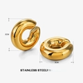 Pendientes de aro gruesos en forma de C de 3 cm en acero inoxidable chapado en oro 18K - Ear Cuff Dorado Pulido Superficie Lisa