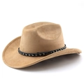 Classico cappello da cowboy in finta pelle scamosciata color cammello con nastro intrecciato - M(56-58cm) / Cammello Scuro