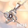 Detailed macro view of silver flower pendant with 2ct round cut cubic zirconia - Style DZ15 [1 Carat, No Chain]