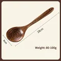 Acacia wood slotted spoon with hanging hole and natural deep brown grain texture - Slotted Spoon / 28*8cm