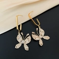 Elegant gold bow earrings with crystal diamonds in a minimalist Korean style aesthetic - E6387 Silver Pin-Gold