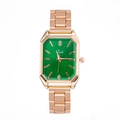 Montre carrée élégante pour femme avec bracelet or rose et cadran vert foncé chic - Vert