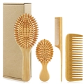 Eco-friendly bamboo hairbrush set of four with air cushion, tail, and wide-tooth combs - Bamboo 4-Piece Set (Gift Box)