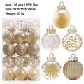 Set di 30 palline di Natale da 6cm in PET trasparente con glitter oro e piume - Oro