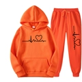 Survêtement orange à imprimé cœur avec sweat à capuche et pantalon de sport à cordon - S / Noir Imprimé / Orange