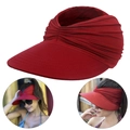 Women's red open top sports sun visor hat in high elastic knit fabric for outdoor activities - Burgundy