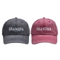 Vintage gewassen baseballcaps met Grandpa en Grandma borduursel in grijs en bordeauxrood - Volwassene(56-60cm) / Zwart Grandpa + Wijnrood Grandma