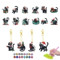 DIY Christmas black cat diamond painting keychain kit with festive holiday patterns - Christmas Black Cat Style