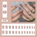 Detail of nude pink cat-eye press-on nails with silver shimmer and wavy texture - R584 Nude Crystal