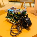 Green alloy pullback motorcycle keychain with metallic finish and dual ring fastener - Alloy Motorcycle - Green