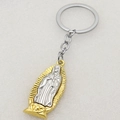 Close-up of gold and silver religious pendant keychain with Virgin Mary detail - Keychain (Style 3) / Steel