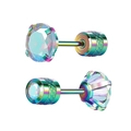 Boucles d'oreilles en zircon arc-en-ciel avec fermoir cylindrique texturé élégant - 2mm (1 Pièce) / Arc-en-ciel Zircone AB
