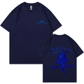 T-shirt en coton bleu foncé avec imprimé soleil et motif de baleine au dos - S / Hauts / Bleu marine