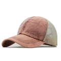 Vintage gewassen roestrode mesh baseballpet met gebogen klep voor zonbescherming - Verstelbaar / Verweerd Oranje Rood (JX-380202)