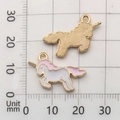 Pink and white enamel unicorn charms in gold alloy finish, 25mm size for DIY jewelry - Pink White Running Unicorn