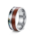 9mm titanium steel ring with koa wood and abalone shell inlay in silver finish - US 6 / Silver