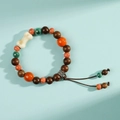 Handmade ceramic and wooden bead bracelet with adjustable cord in vintage style - 1598-01 Forest Wood Beads