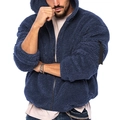 Dettaglio della giacca in pile blu scuro con cerniera in metallo e cinturino - S / Blu navy
