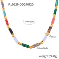 Collier artisanal perles de jade naturel coloré et détails en acier au titane - Style Perles Géométriques en Jade Coloré (P1962-金色项链)